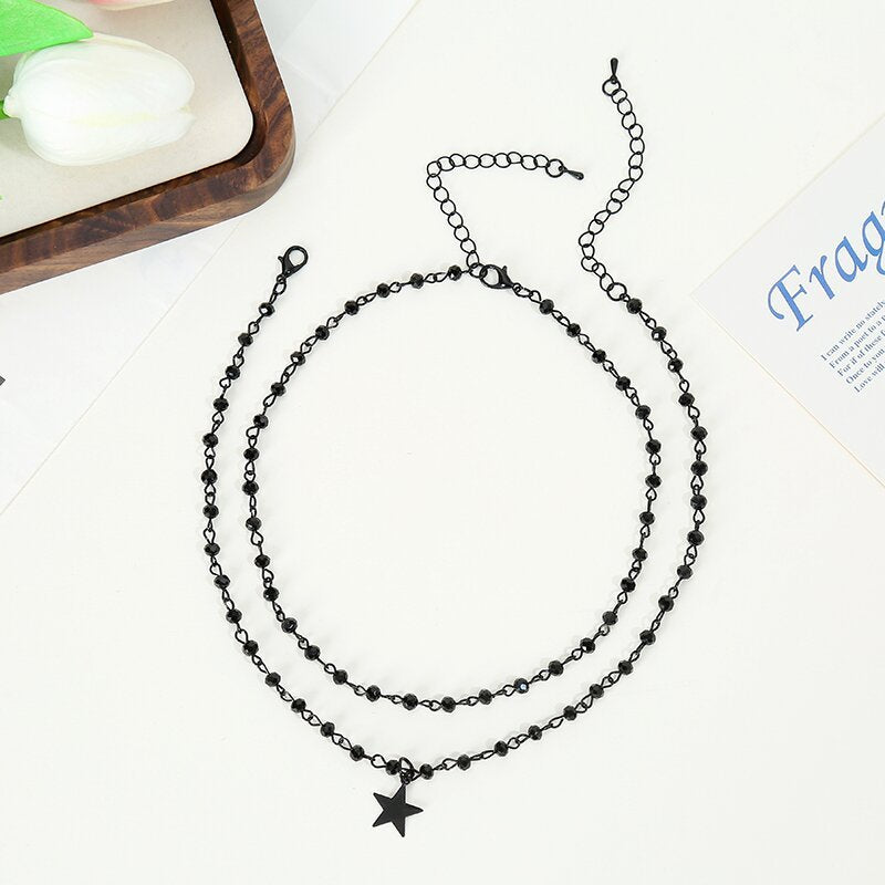 Wholesale Simple Design Sense Niche Star Tassel Crescent Necklace